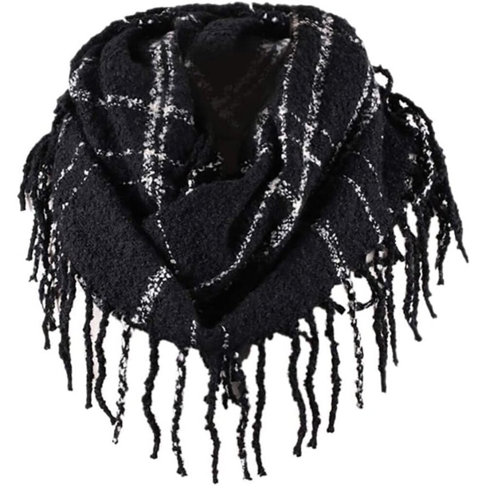 Women's dull Black Scarf Winter DoubleLayer Neck Warmer Knit Fleece Lined Circle